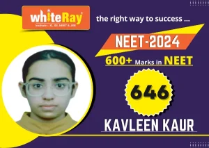 Kavleen Kaur, NEET 2024 student who scored 646 at WhiteRay Institute on the service page