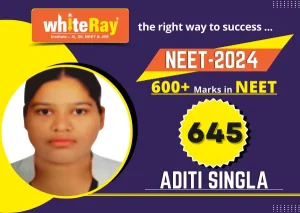 Aditi Singla, NEET 2024 student who scored 645 at WhiteRay Institute on the service page