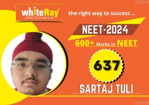 Sartaj Tuli, NEET 2024 student who scored 637 at WhiteRay Institute on the service page