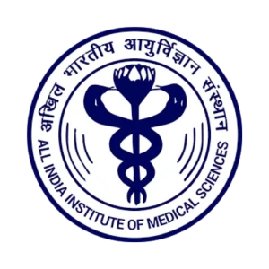 AIIMS Delhi logo displayed on the WhiteRay Institute website service page