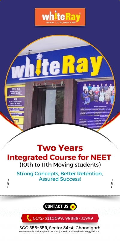 Whiteray Institute’s NEET course prepares 10th to 11th moving students with expert coaching.