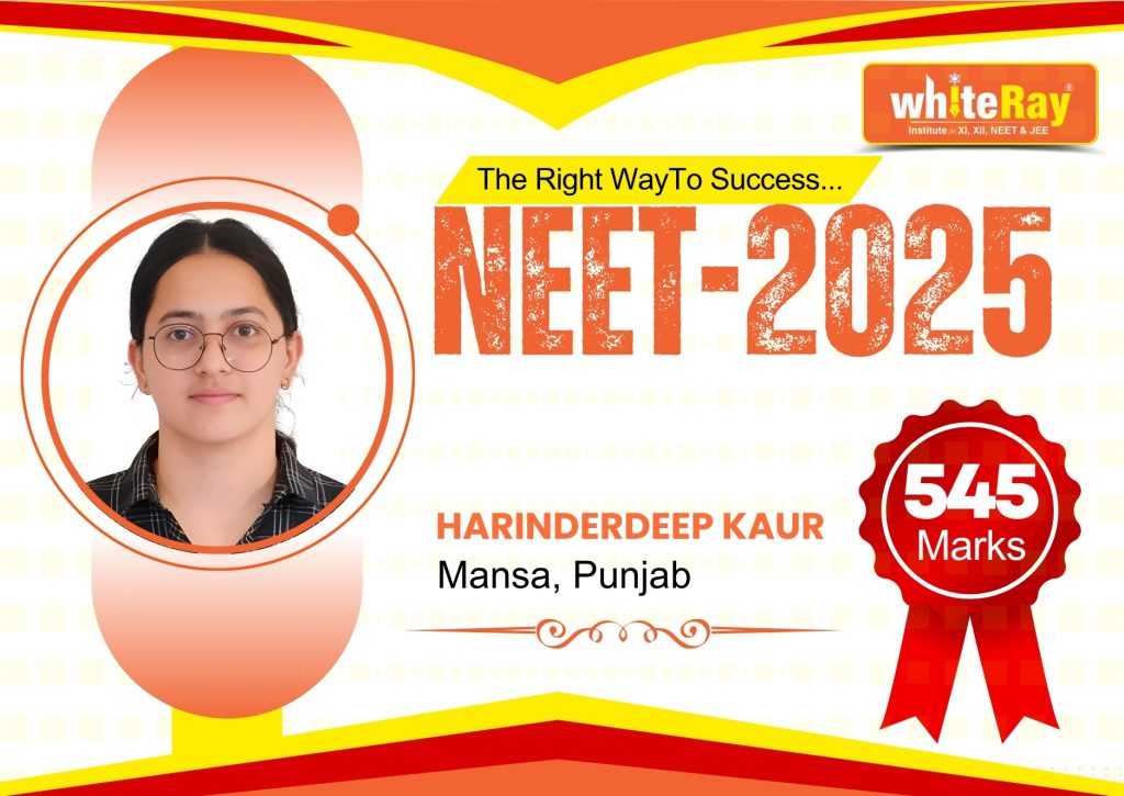 Scoring 545 in NEET 2025, Harinderdeep kaur’s result highlights the strong performance delivered by WhiteRay Institute, known for top NEET coaching in Chandigarh.