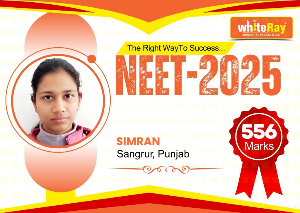 Simran achieved an impressive 556 in NEET 2025 after preparing with WhiteRay Institute, reflecting the success of top NEET coaching in Chandigarh.