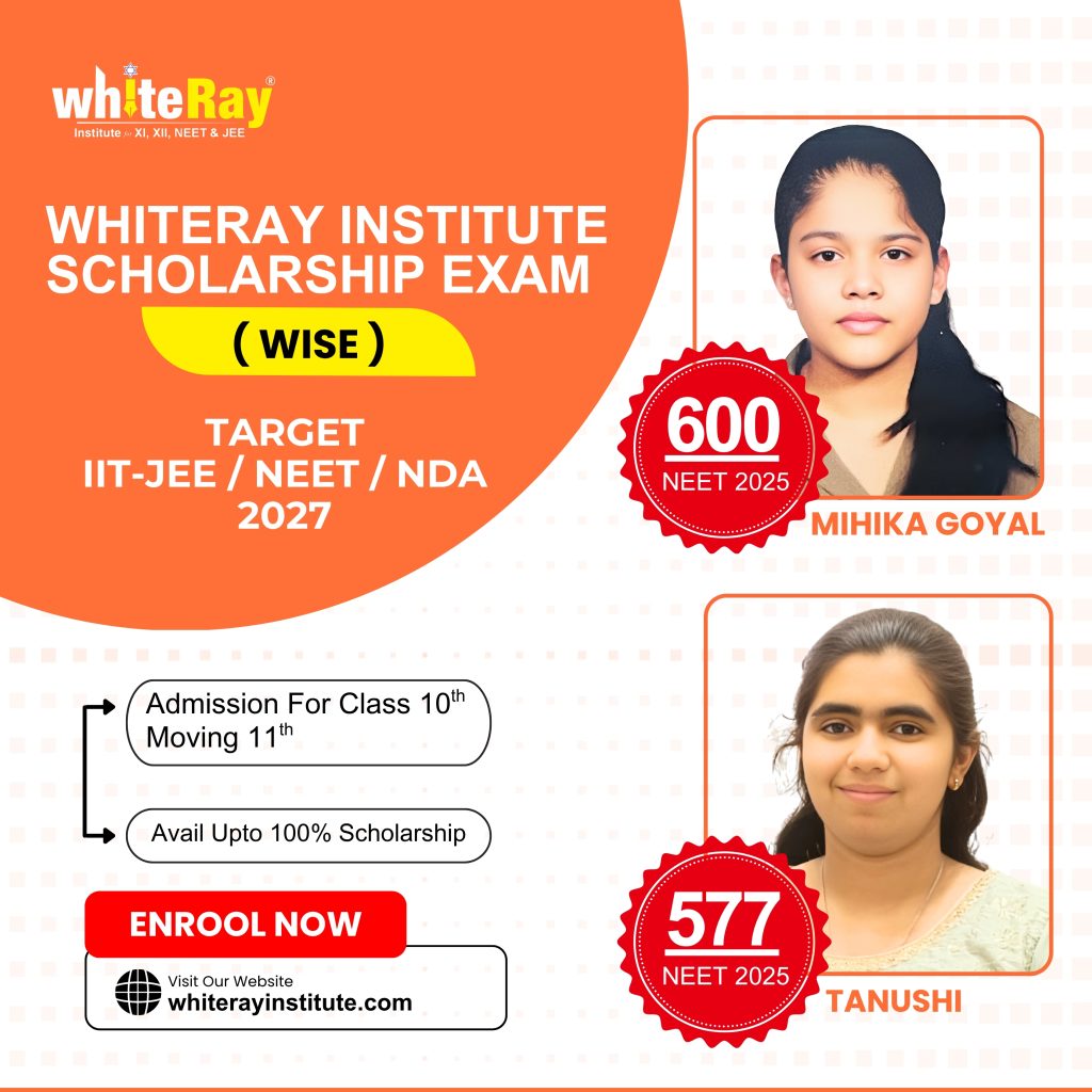 WhiteRay Institute scholarship exam popup offering students a chance to get up to 100% scholarship for best NEET coaching in Chandigarh